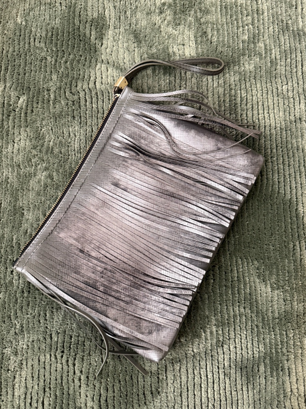 Metallic Silver Fringe Wristlet Clutch